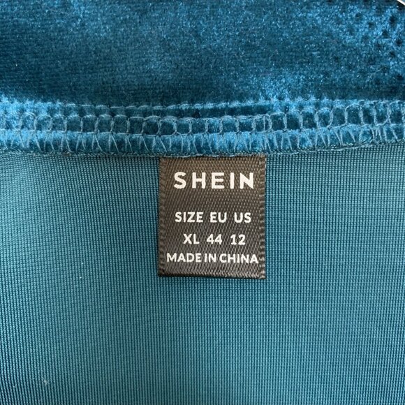 Shein Womens XL Velour Velvet Blouse Teal Holiday Party Fairy Goth Boho Popover - Picture 2 of 13